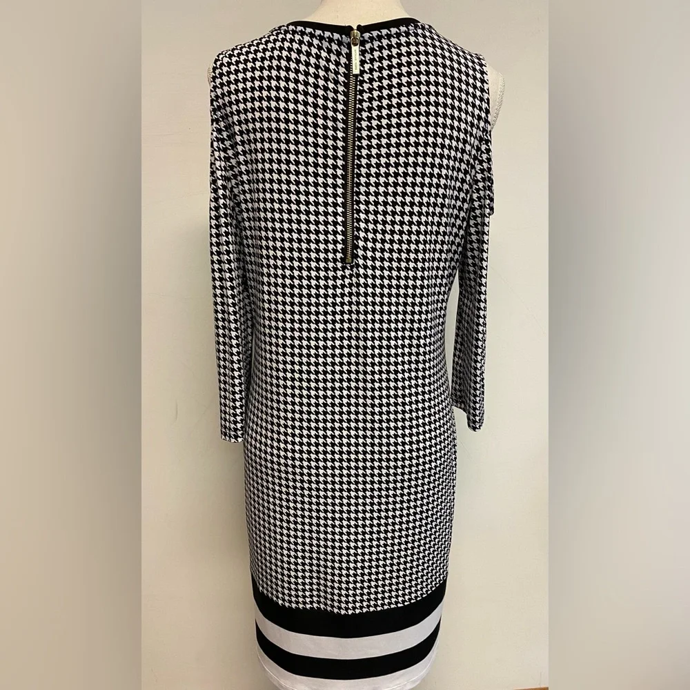 Michael Kors Cold Shoulder Black and White Houndstooth Dress Size Medium